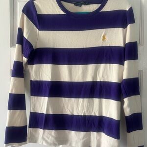 Ralph Lauren Purple & White Striped Polo Sweater